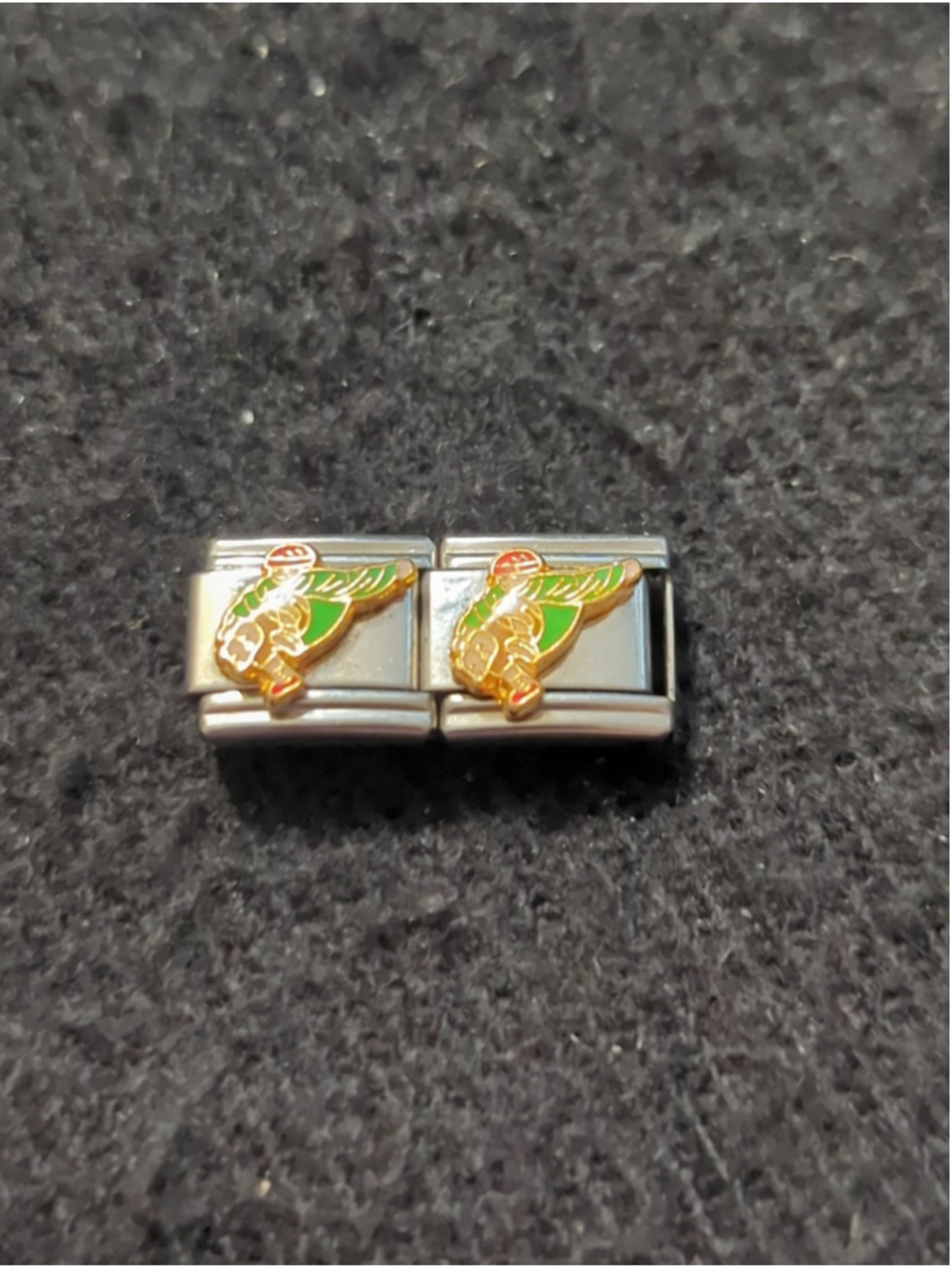 Vintage D'linQ Green Skateboarder 9mm Italian Charm Bracelet Charms - Set Of 2